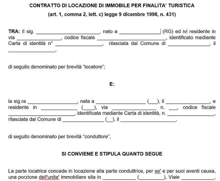 contratto di locazione per finalità turistica