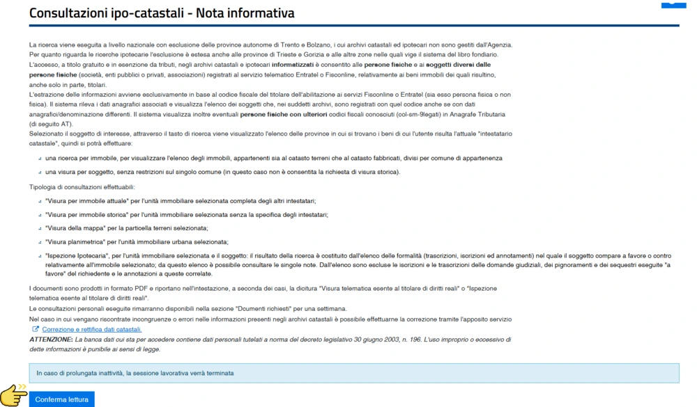 come scaricare una visura catastale online_nota informativa