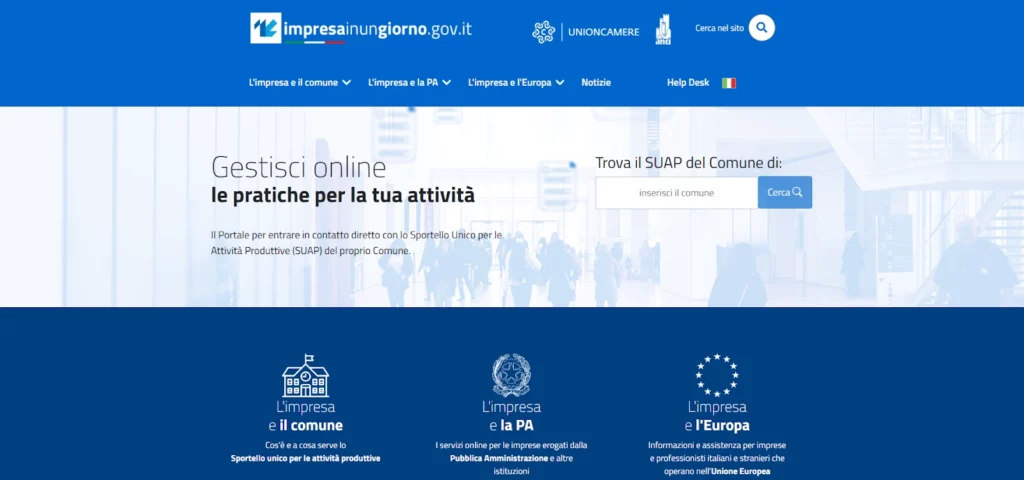 Home page impresa in un giorno