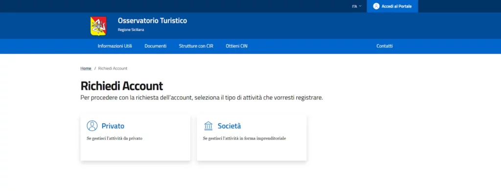 Osservatorio turistico - richiedi un account