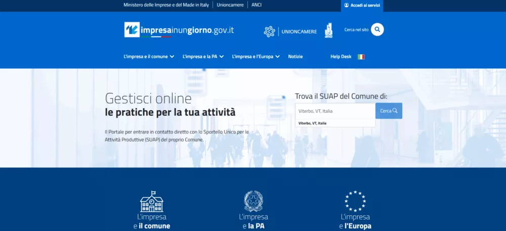 home page Impresa in un giorno