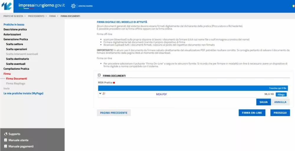 Impresa in un giorno firma pratica