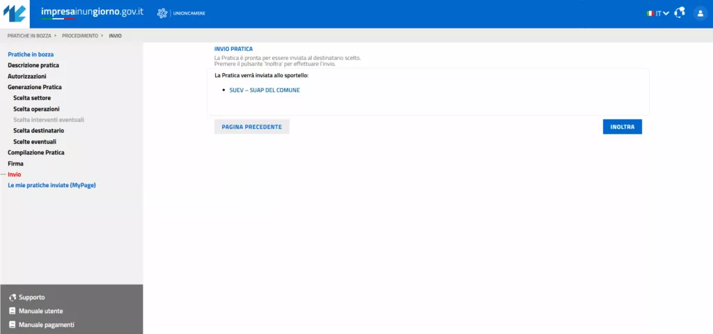 Impresa in un giorno - Invio Pratica