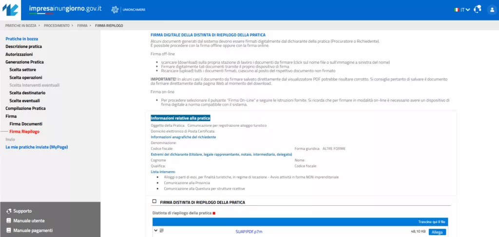 Impresa in un giorno - Firma modulo SUAP