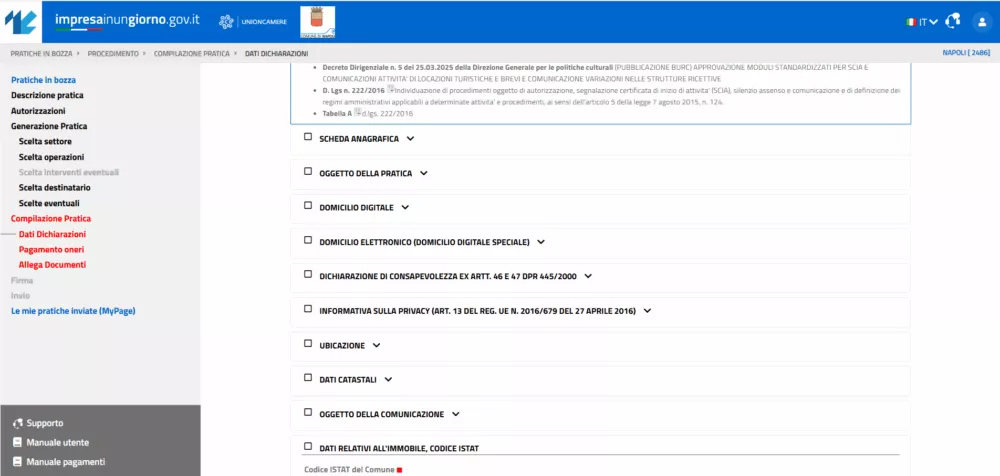 Sezioni da compilare Sezioni da compilare