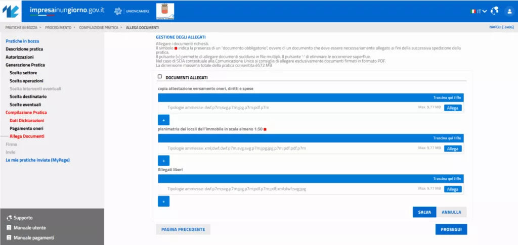Gestione allegati Gestione allegati