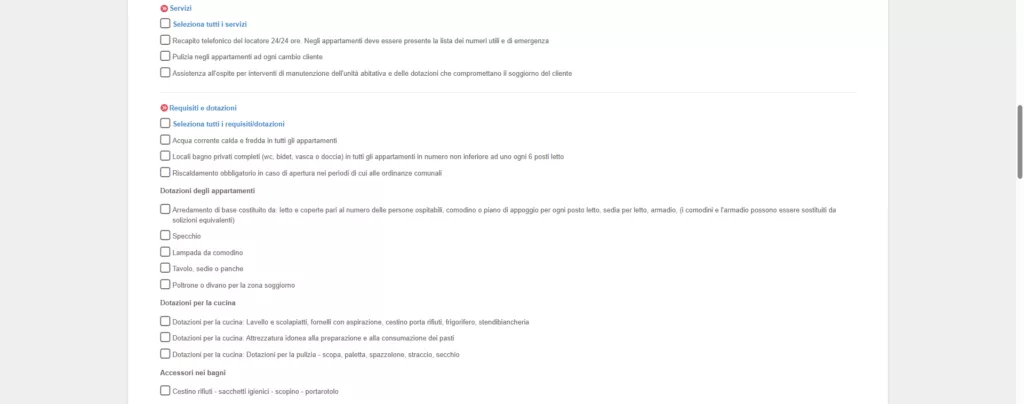 Servizi, requisiti e dotazioni